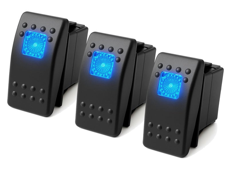 MGI SpeedWare 3-Pack Marine Rocker Switches with Illuminated LED, 20A 12vDC, SPST Latching ON/Off (Blue) - Image 1